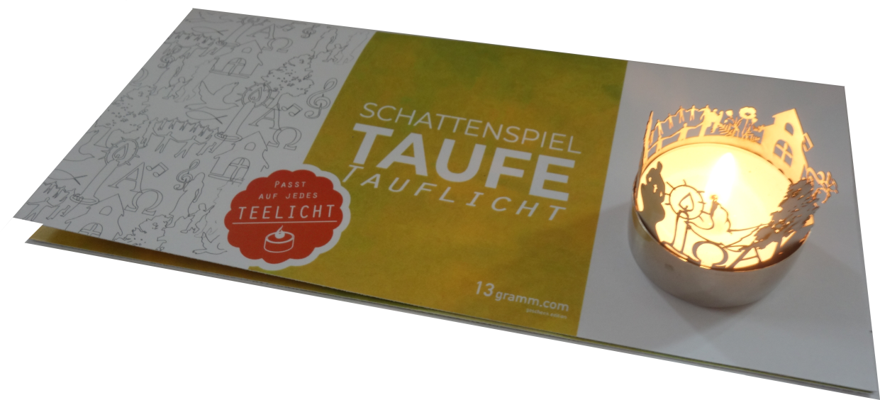 Taufe-Windlicht Schattenspiel mit Grußkarte