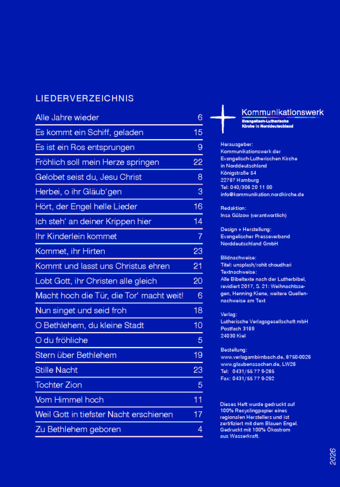 Liederheft Weihnachten 2026